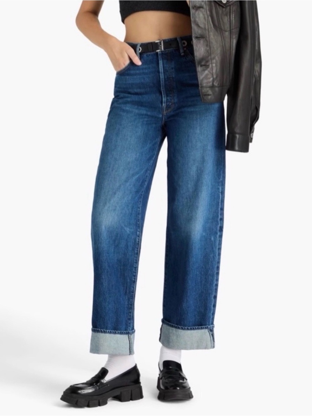 MOTHER The Nerdy Cuff Jeans Size 30 High Rise Straight Leg Cuffed Denim - Picture 6 of 6
